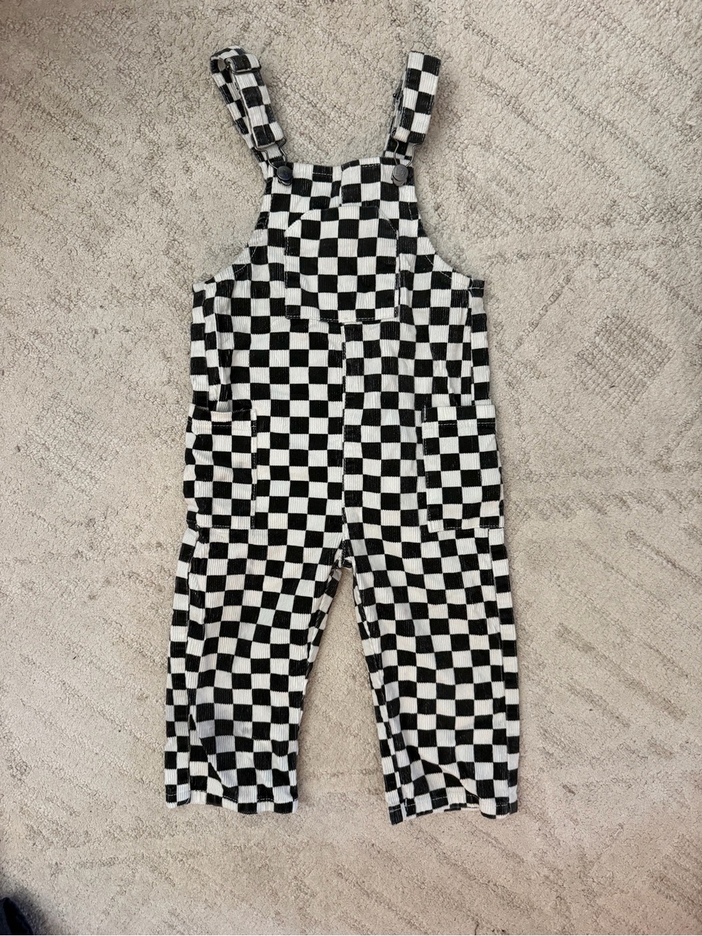 Little Trouble Black & White Checkerboard Kids Overalls